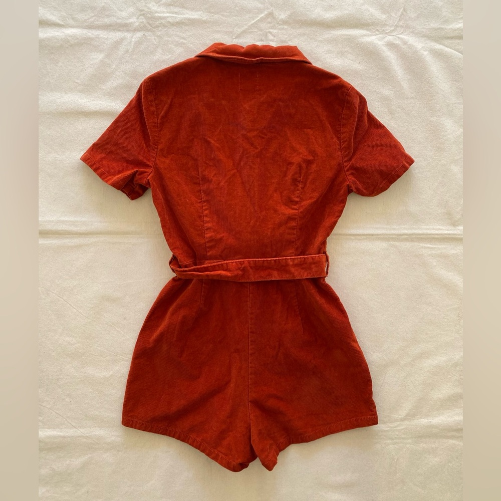 BDG Urban Outfitters Burnt Orange Corduroy Romper Zip Front Belted Size 0 - Picture 2 of 6